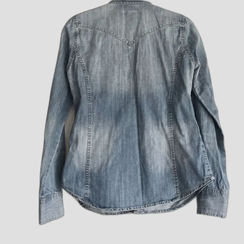 J. Crew Western Denim Snap Front Buttondown Shirt Women's Size Extra Small XS